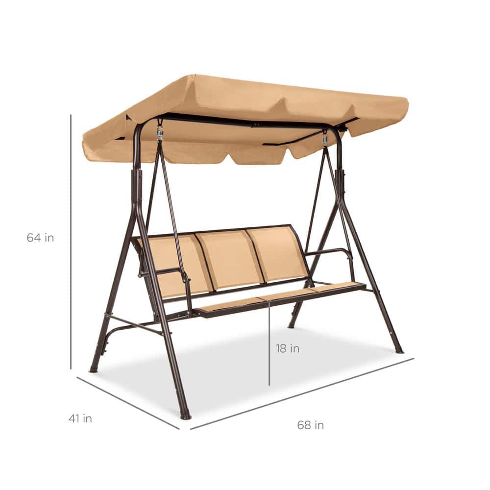 Tan 2-Seater Outdoor Swing Glider with Adjustable Canopy