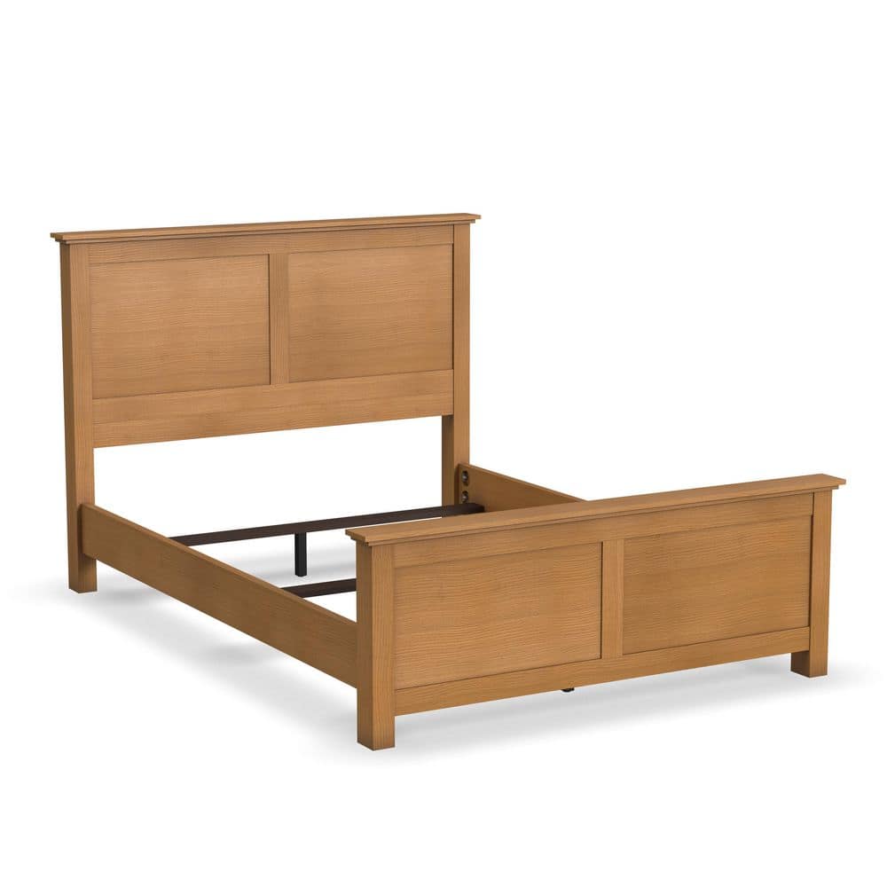 Oak Park Light Brown Queen Wood Panel Bed with Slats