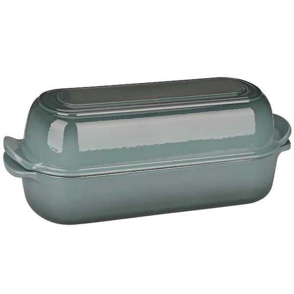 Enameled Cast Iron Rectangular Loaf Pan with Lid for Bread Baking Dutch Oven Style Slateblue 5 qt. 1-Piece