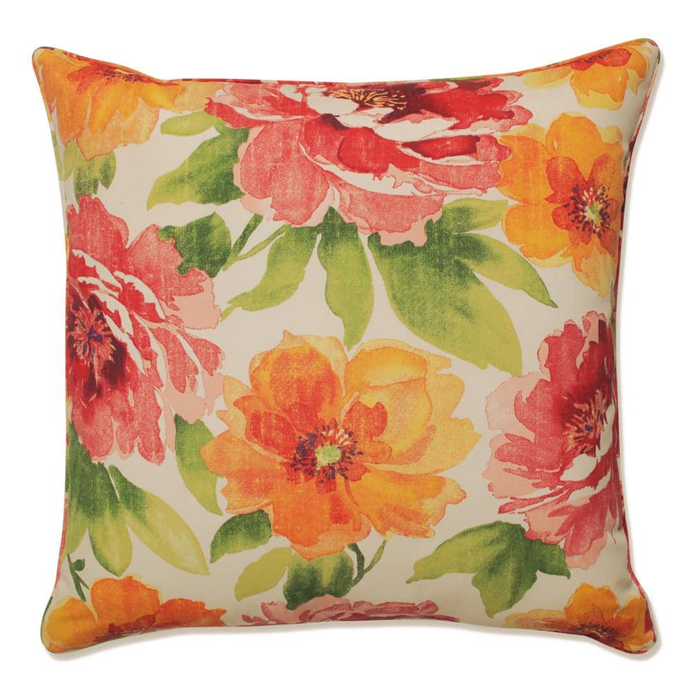 Muree Green and Orange Floral Square Floor Pillow
