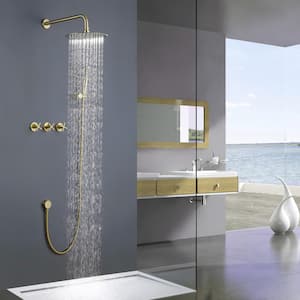 2-Spray 10 in. Wall Mount Fixed and Handheld Shower Head 3 GPM Shower System in Brushed Gold