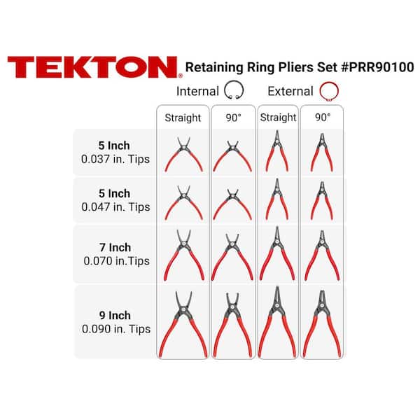 5,7, 9 in. Internal and External Snap Ring Pliers Set, 16-Piece (0.037,0.047,0.070,0.090 in. Tips)