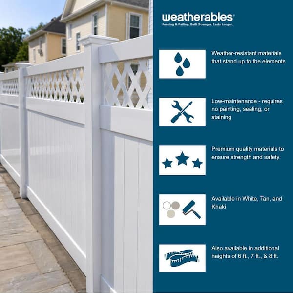 Weatherables Ashton 5 ft. H x 8 ft. W White Vinyl Privacy Fence