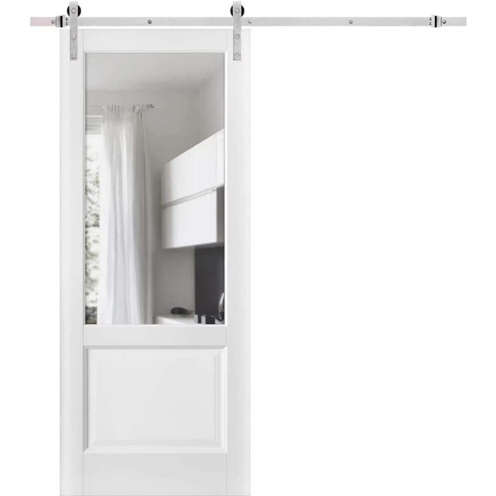 Assembly Required 42 in. x 96 in. 1-Panel Clear Glass White Solid Wood Sliding Barn Door with Hardware Kit price history on PriceWatchPro