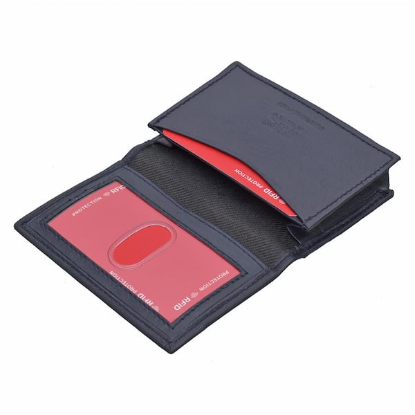 CHAMPS Navy RFID Blocking slim Leather Card Holder in Gift Box CH-540-Navy  - The Home Depot