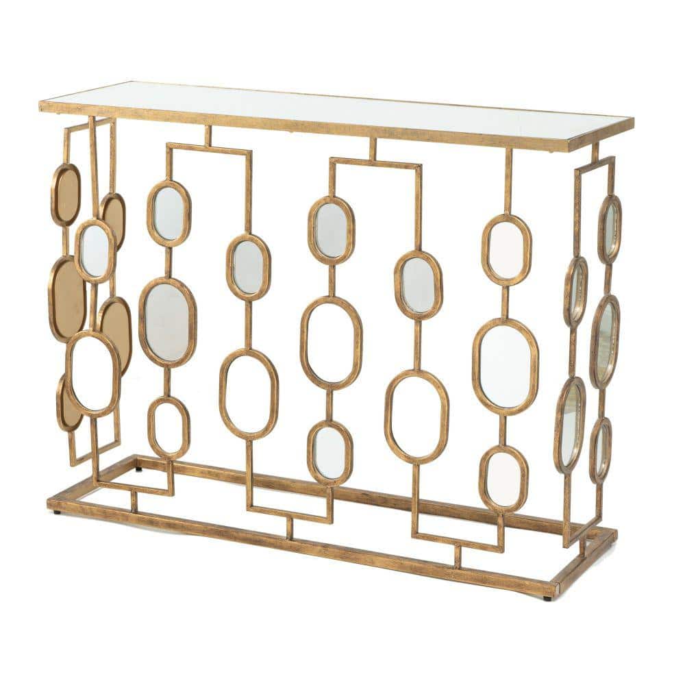 Vintage Gold Finish Iron Console Table with Mirrored Top, 40"
