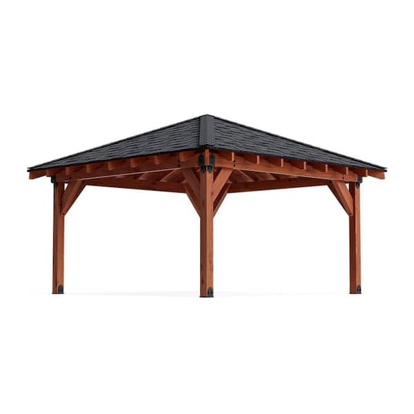 Pro Assembled Patio Hip Pavilion 16 ft. x 16 ft. Premium North American Timber Outdoor Patio Pavilion with Solid Posts