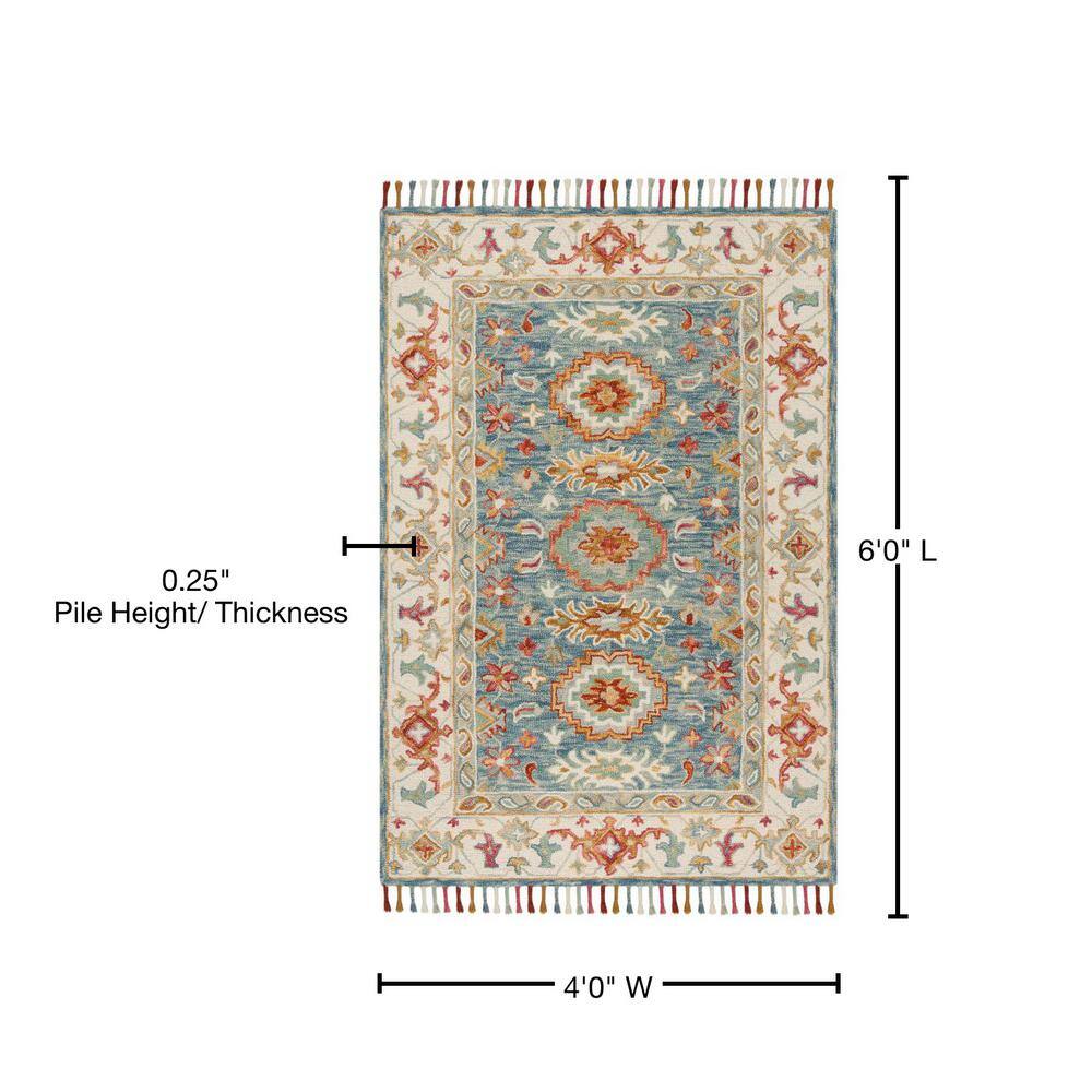 Blue Floral Handmade Tufted Wool 4' x 6' Area Rug
