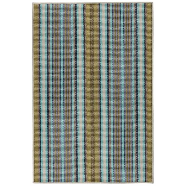 Treehouse Stripe Machine Washable Green 5 ft. x 8 ft. Indoor Area Rug