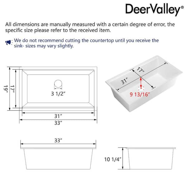 33 in. Undermount Single Bowl White Quartz Composite Workstation Kitchen Sink with Accessories