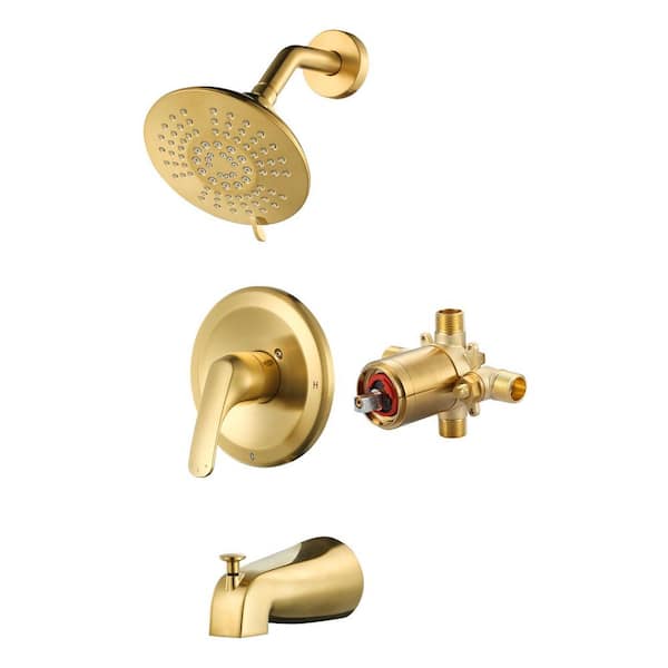 Wall Mounted Single Handle Brass 5-Spray Tub and Shower Faucet Trim Kit 1.8 GPM in. Polished Gold (Valve Included)