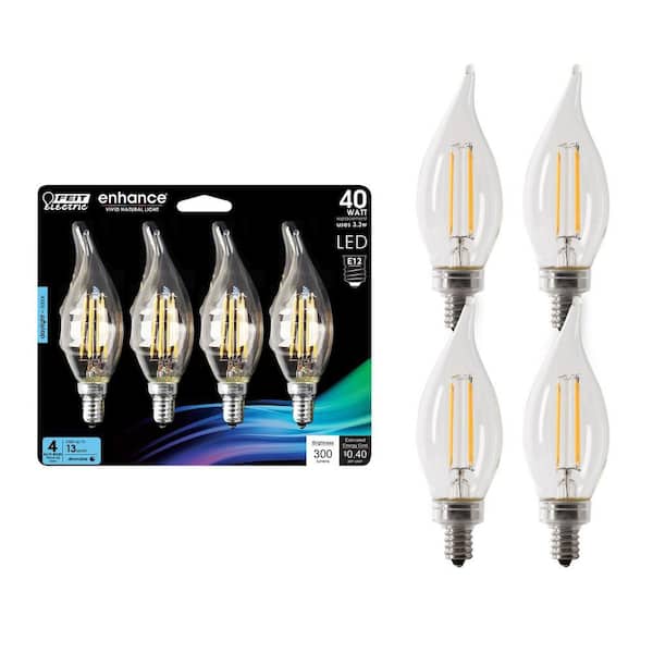 40-Watt Equivalent BA10 E12 Candelabra Dimmable Filament CEC Clear Chandelier LED Light Bulb Bright White 3000K(24-Pack)