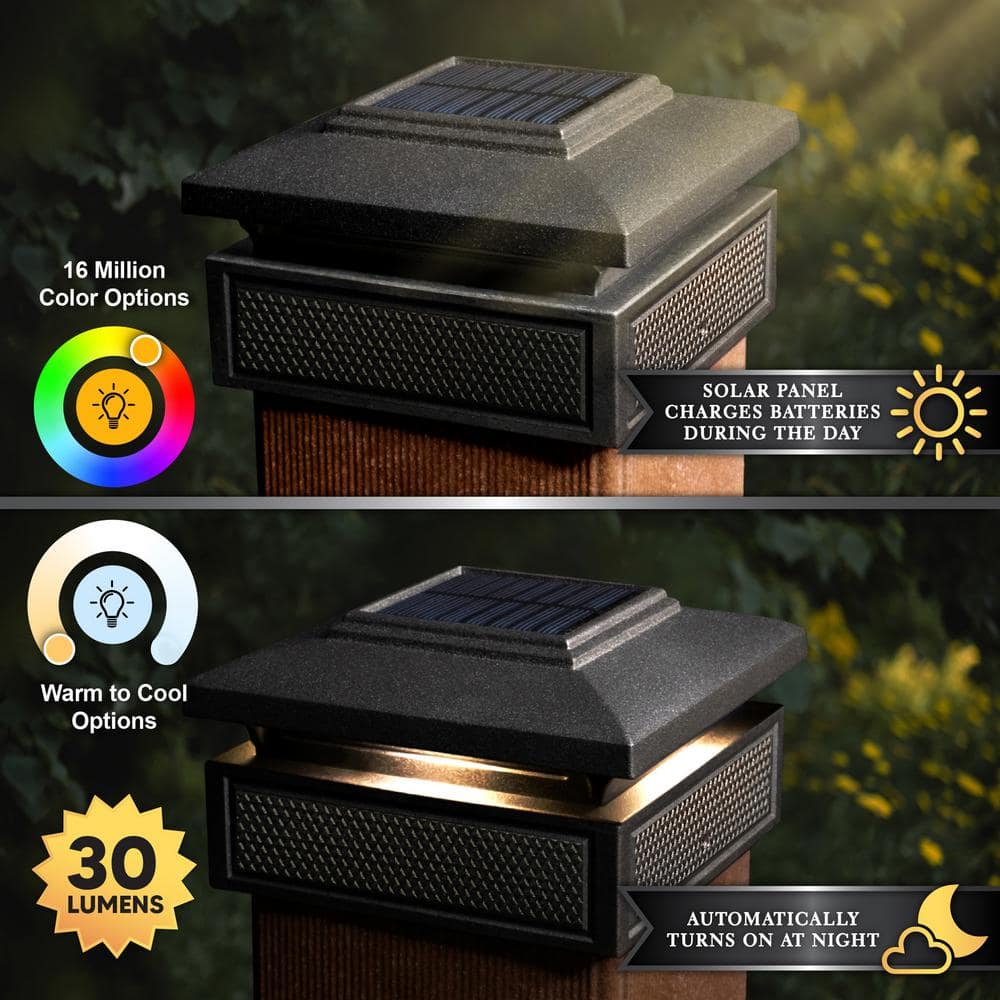 Black Aluminum Solar LED Post Cap Light, 6" x 6"