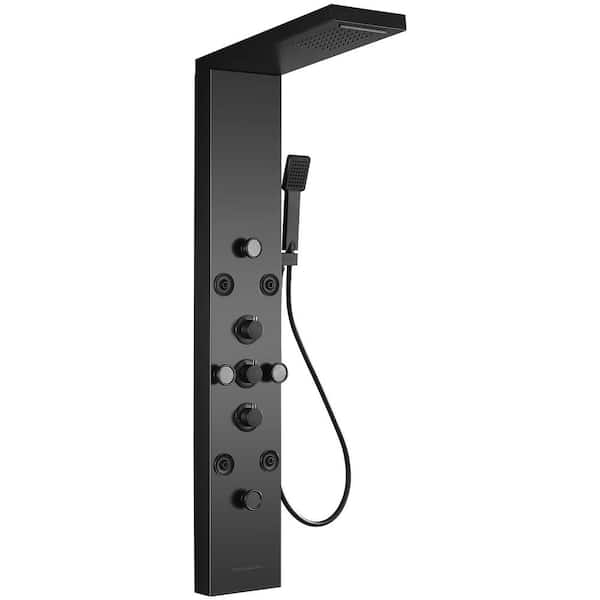 AKLFGN 8-Jet Rainfall Shower Tower Shower Panel System with Rainfall Waterfall Shower Head and Shower Wand in Matte Black