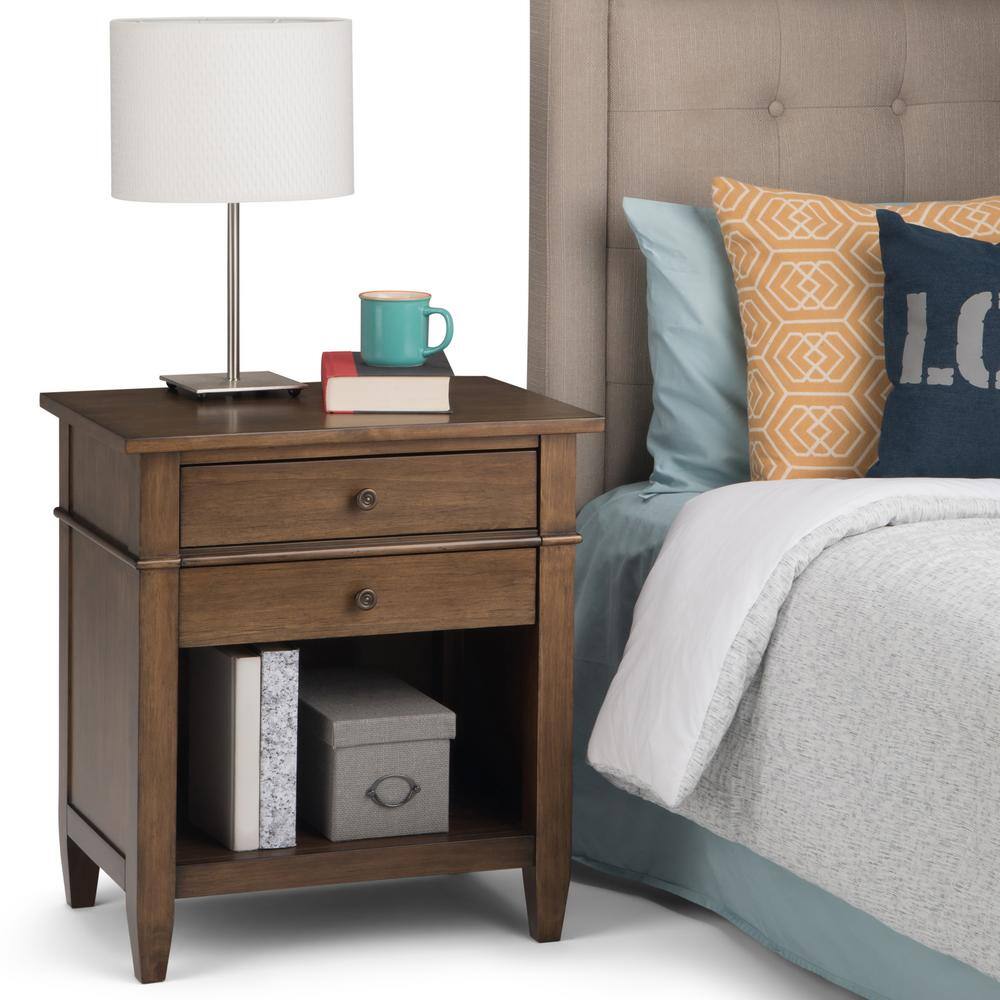 Carlton Rustic Natural Aged Brown Solid Wood Bedside Table