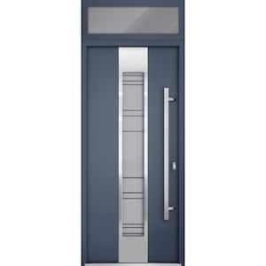 0757 36 in. x 96 in. Left-Hand/Inswing Frosted Glass Gray Graphite Steel Prehung Front Door with Hardware