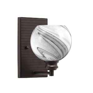 Albany 1-Light Espresso 5.75 in. Wall Sconce with Onyx Swirl Glass Shade