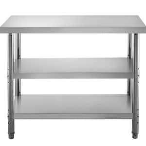Stainless Steel Prep Table 48x14x33.7 in. BBQ Prep Table with 2 Adjustable Undershelf Heavy Duty Kitchen Utility Table