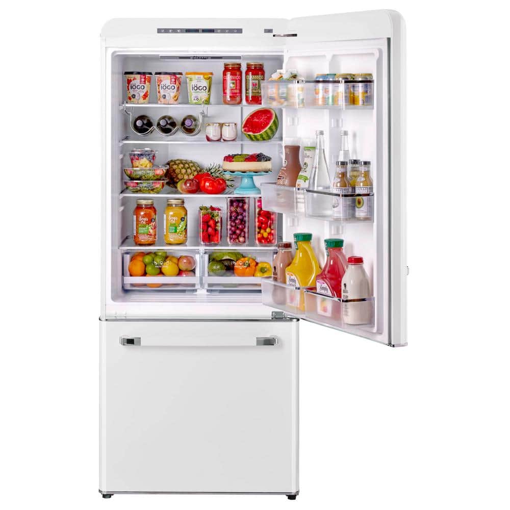 Marshmallow White 30" Retro Bottom Freezer Refrigerator with Ice Maker