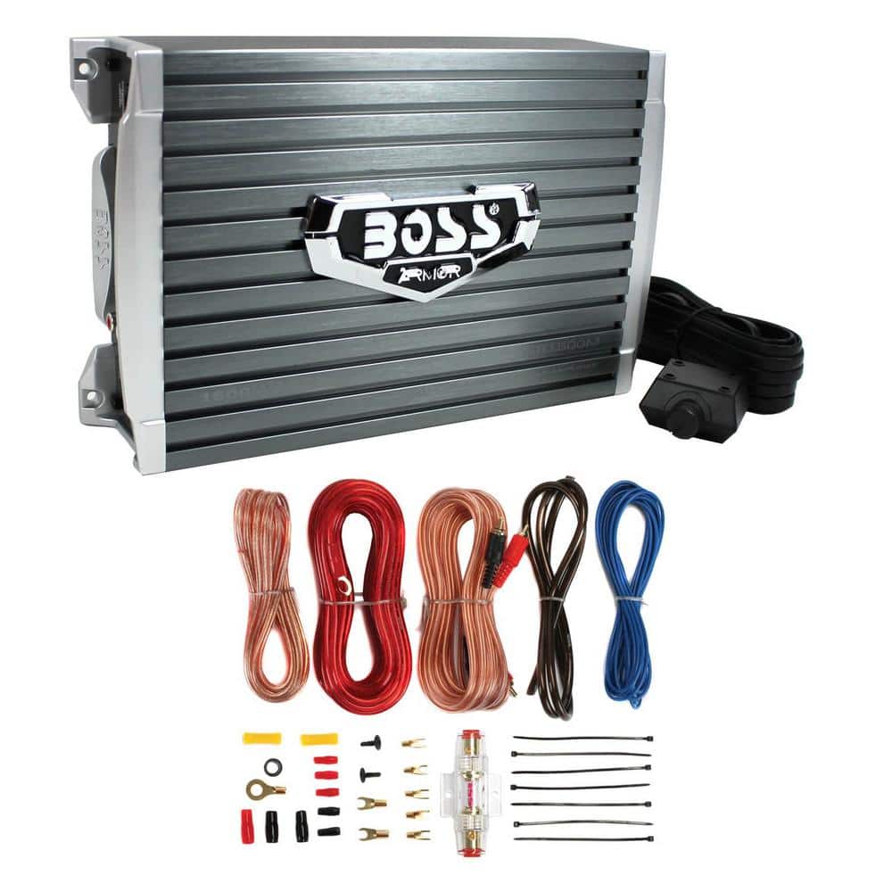 Boss 1500Watt MONO Compact Amplifier plus Bass Knob plus Amp Wiring