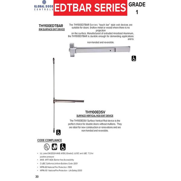 Reversible Rim 5-Pin Tumbler Cylinder Fire Exit Bar Wide Head