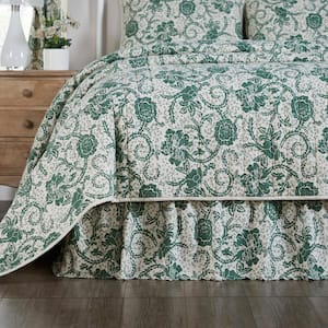 Dorset 16 in. Farmhouse Green Floral Twin Bed Skirt