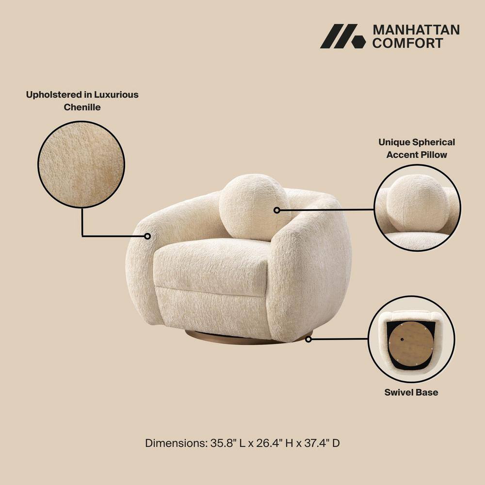 Tribeca Cream Chenille Upholstered Accent Chair with Wood Base
