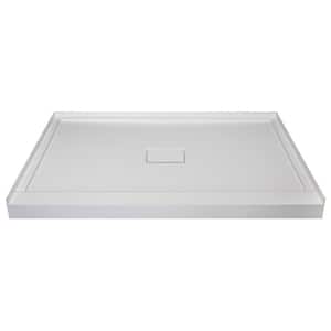 Linear 34 in. L x 48 in. W Single Threshold Alcove Shower Pan Base with a Center Drain in Grey