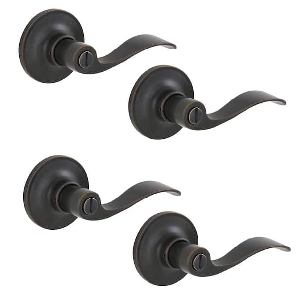 ESSENTIALS by Schlage Millstreet Aged Bronze Privacy Bed/Bath Door Handle (4-Pack)