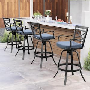 Swivel Cast Aluminum Outdoor Bar Stool with Sunbrella Spectrum Denim Blue Cushion (4-Pack)