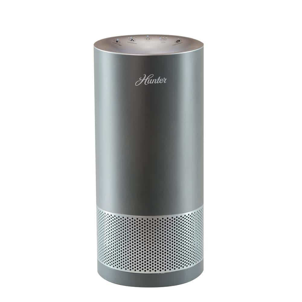 hunter cylindrical tower true hepa air purifier hp400grs the home depot