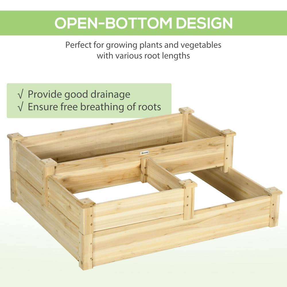 Natural Fir Wood 3-Tier Raised Garden Bed Planter Box
