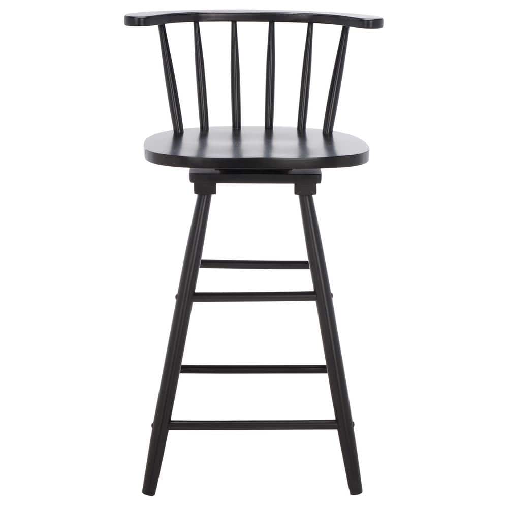 Black Swivel Backless Wood and Metal Counter Stool