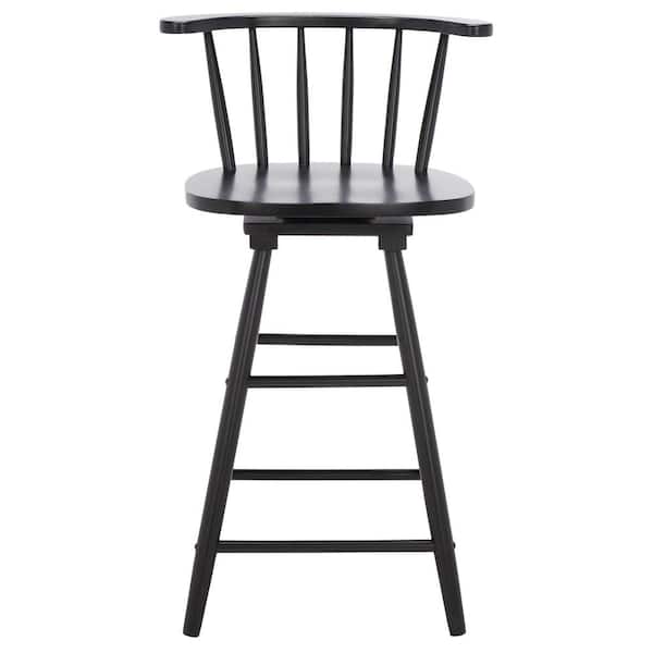 SAFAVIEH Ray 25 in. Black Low Back Wood Frame Swivel Counter Stool