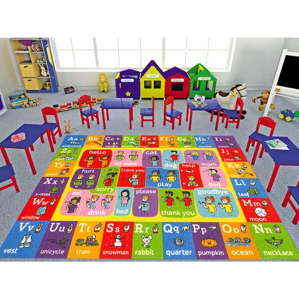 Multi-Color Kids Children Bedroom ABC Alphabet ASL Sign Language Educational Learning 5 ft. x 7 ft. Area Rug