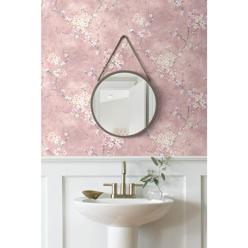 Dusty Rose Floral Blossom Peel and Stick Wallpaper