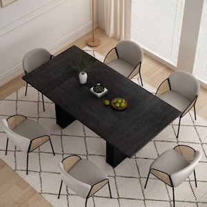 Black Wood 78.74 in. Double Pedestal Rectangular Dining Table Seats 8