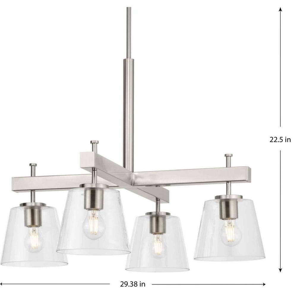 Saffert Brushed Nickel 4-Light Chandelier with Clear Glass Shades
