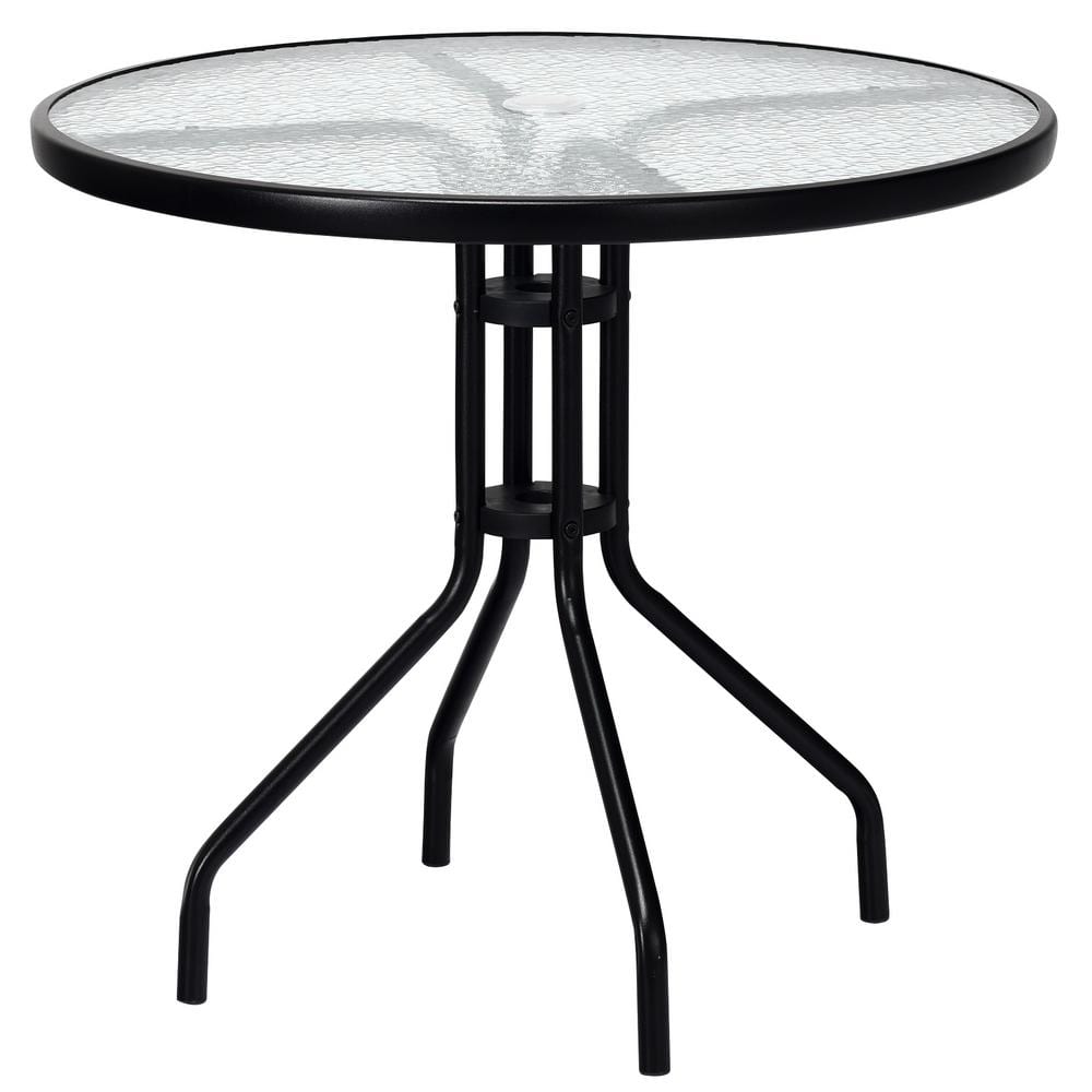 32'' Black Outdoor Patio Table with Tempered Glass Top
