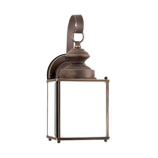 Generation Lighting Jamestowne 1-Light Antique Bronze Outdoor 12.5 in. Traditional Wall Lantern Sconce with LED Bulb