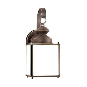 Jamestowne 1-Light Antique Bronze Outdoor 12.5 in. Traditional Wall Lantern Sconce with LED Bulb