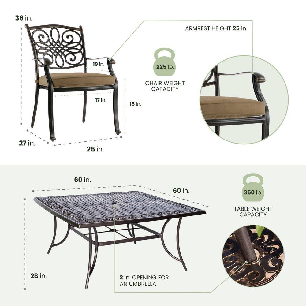 Bronze Aluminum 9-Piece Outdoor Dining Set with Natural Oat Cushions