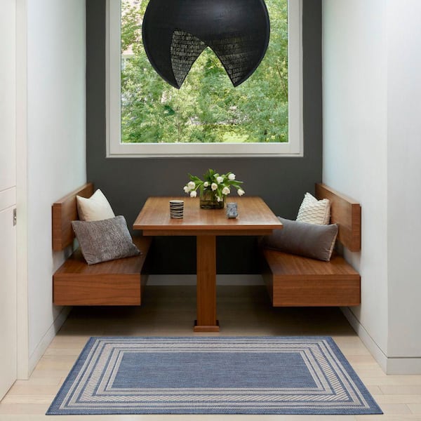 Horizon Indoor/Outdoor Denim 3 ft. x 5 ft. Bordered Contemporary Area Rug