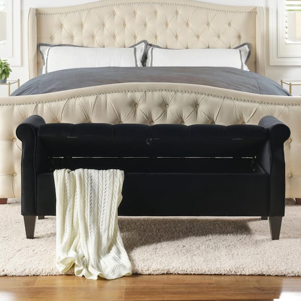 Jennifer Taylor Jacqueline Tufted Roll Arm Storage Bench Black 85600 927 The Home Depot