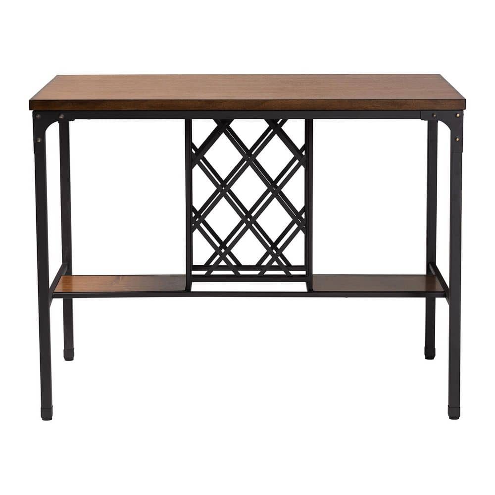Vintner Industrial Brown and Black Counter Height Pub Table with Wine Cage