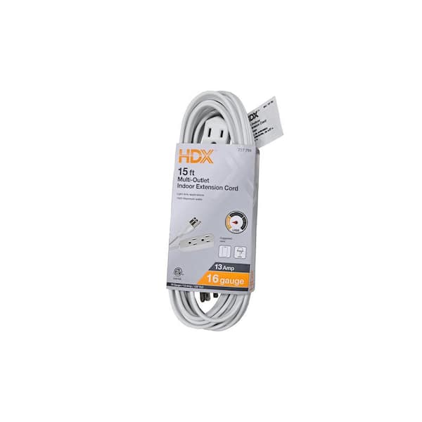 HDX 15 ft. 16/3 Light Duty Indoor Extension Cord with Banana Tap, White