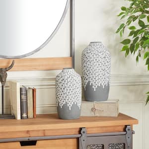 13 in., 11 in. Gray Mosaic Inspired Ceramic Decorative Vase (Set of 2)