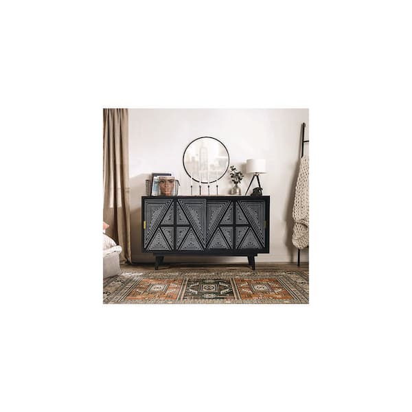 Sanraffe Black Buffet with Geometric Door