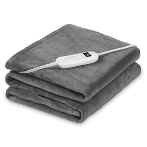 Grey Soft Flannel Sherpa Full Body Warming Heated Blanket Electric Throw Blanket