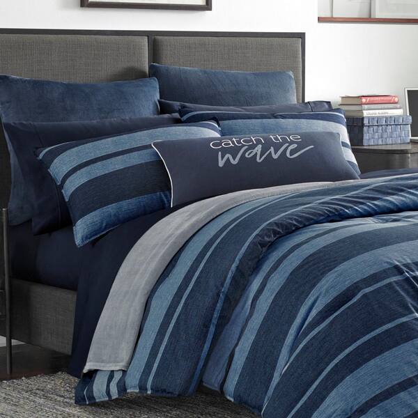 Nautica Long Point 3-Piece Navy Blue Striped Cotton King Comforter